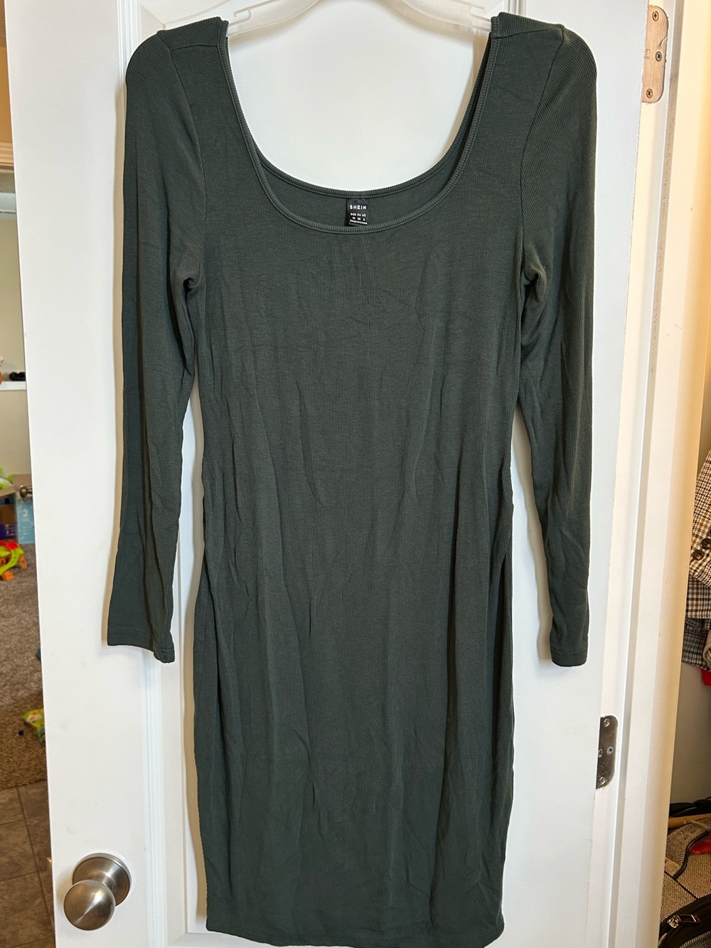 SHEIN Hunter Green Scoop Neck Long Sleeve Bodycon Dress